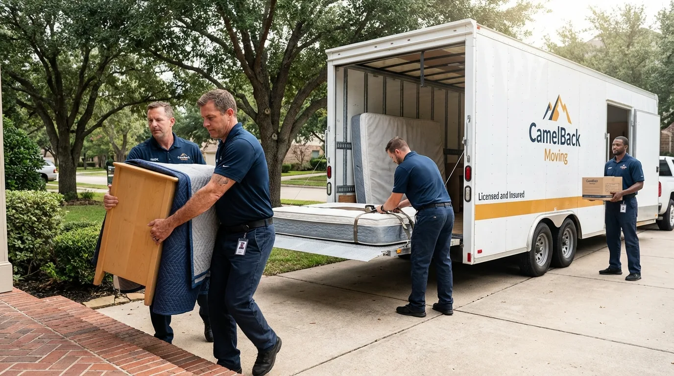 Crew loading residential truck for cross-state move from East Chicago, IN