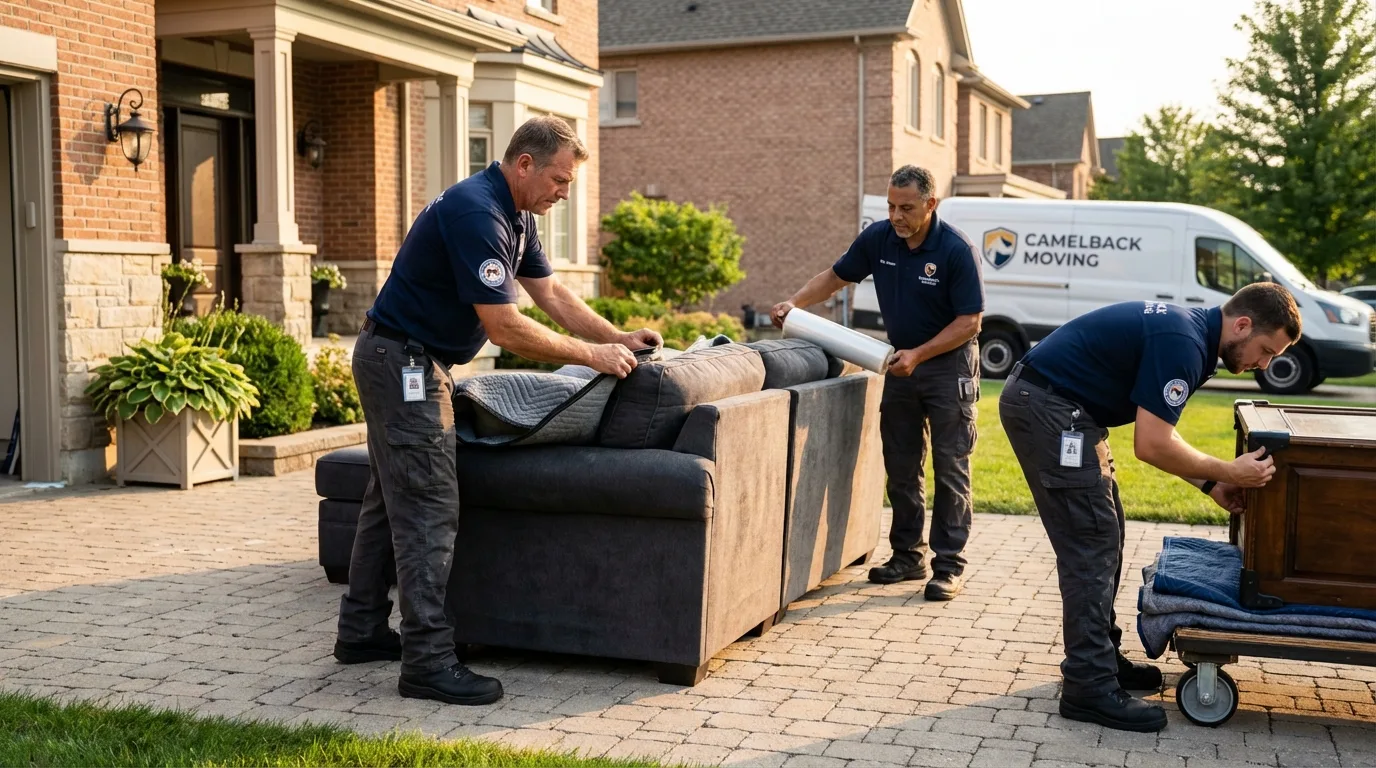 Large estate moving crew wrapping furniture in East Chicago, IN