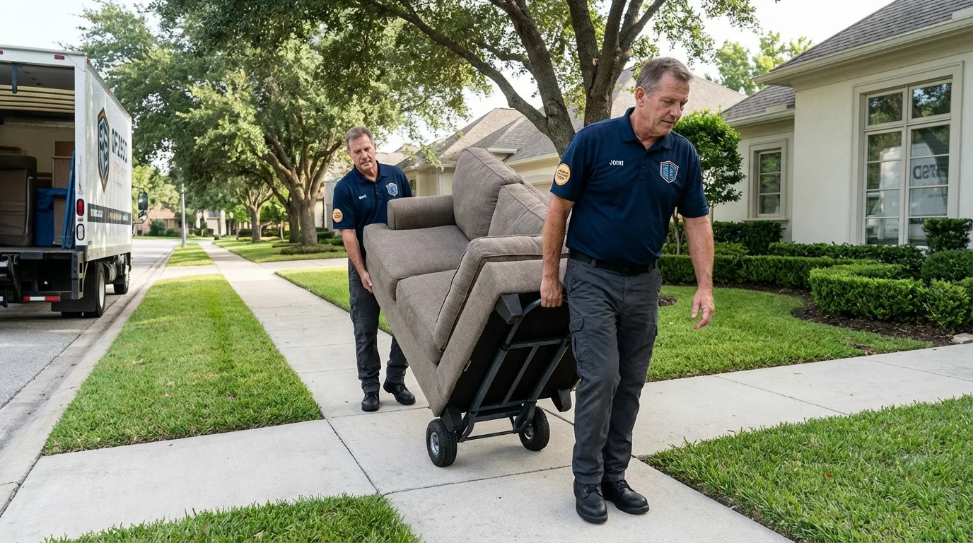 Local residential moving crew loading furniture in East Chicago, IN
